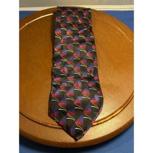 Facets Black Men's 100% Silk Tie Multicolor Geometric‎ Necktie